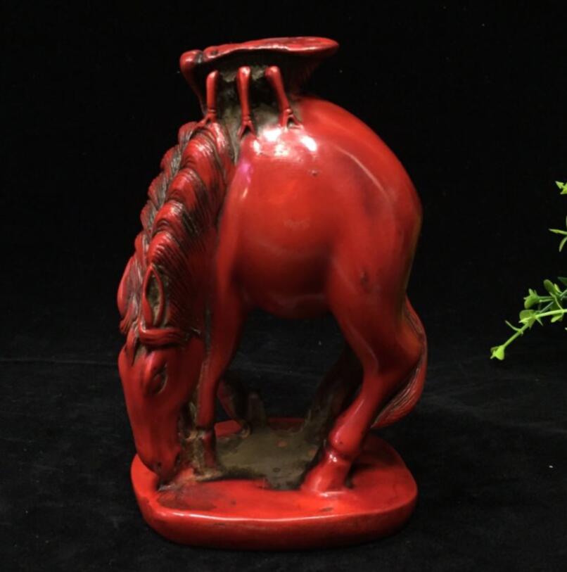 Chinese imitation red coral Golden cicada horse crafts statue