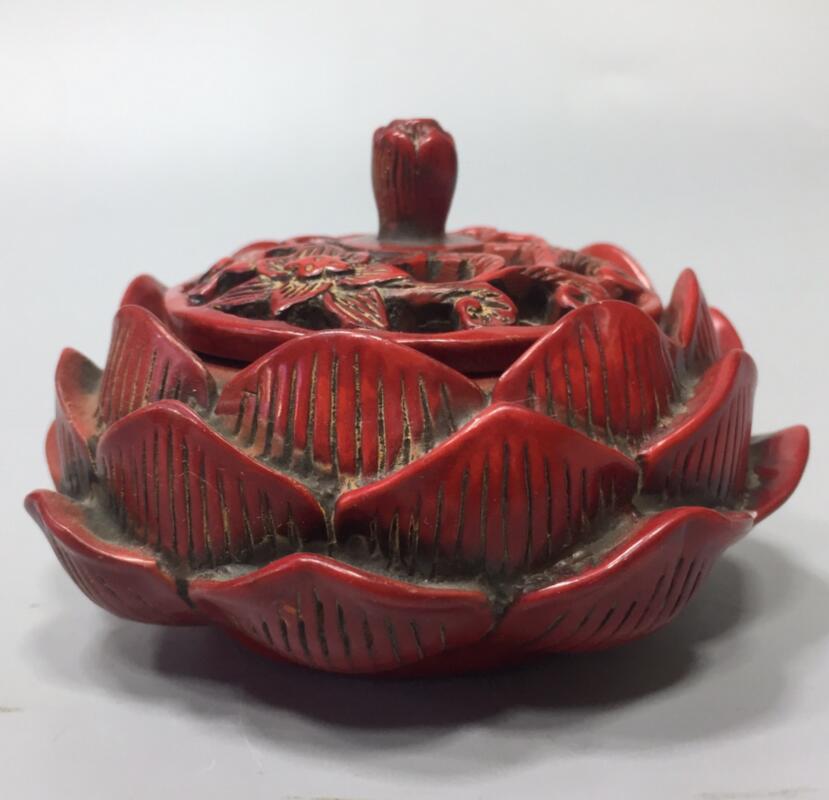 Chinese imitation red coral lotus Incense burner small crafts statue