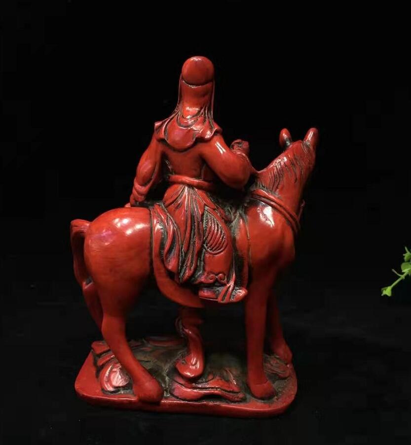 Chinese imitation red coral duke guan Riding horse crafts statue