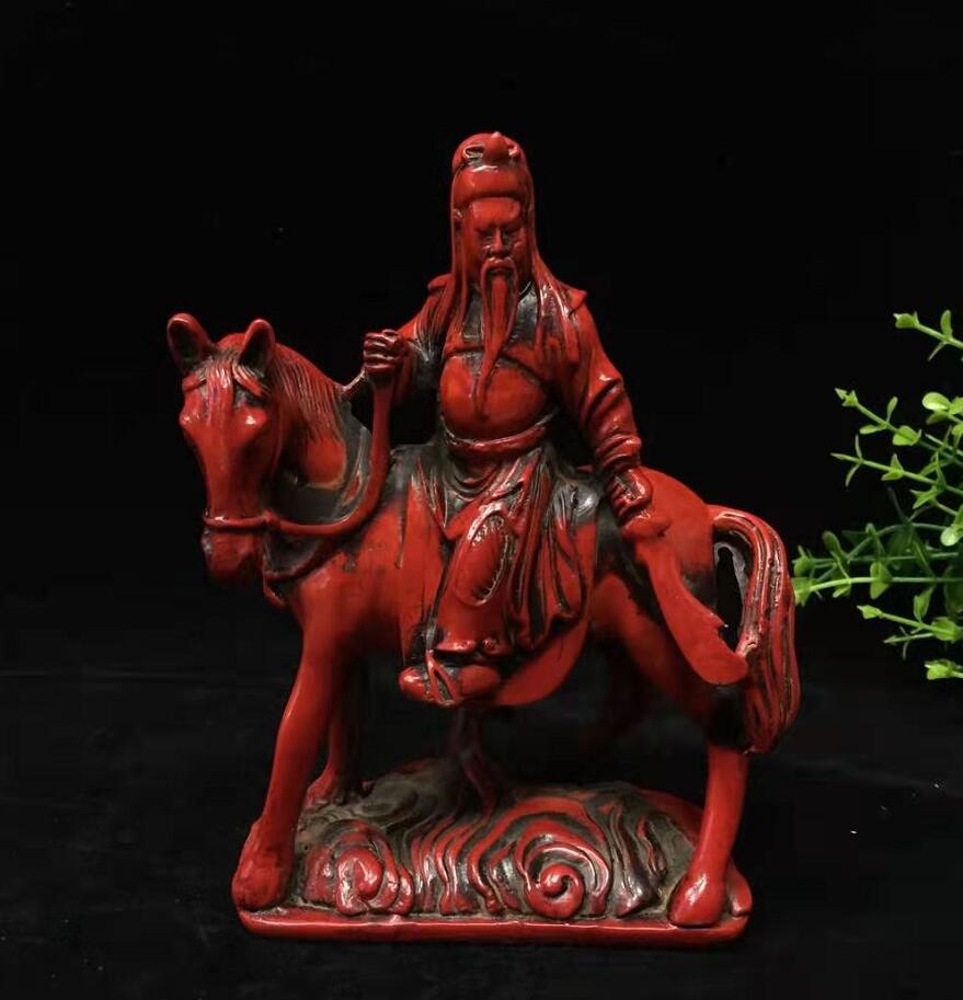 Chinese imitation red coral duke guan Riding horse crafts statue