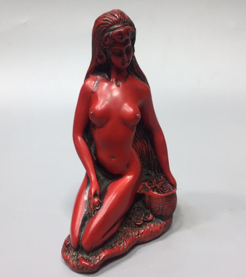 Chinese imitation red coral Beautiful woman crafts statue