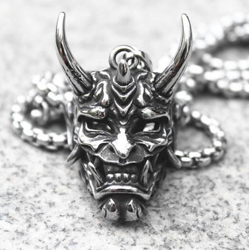 Punk Style Stainless Steel Necklaces for Men's Sharp Corner Demon Mask Pendant Retro Gothic Monster Skull Jewelry Men's Necklace