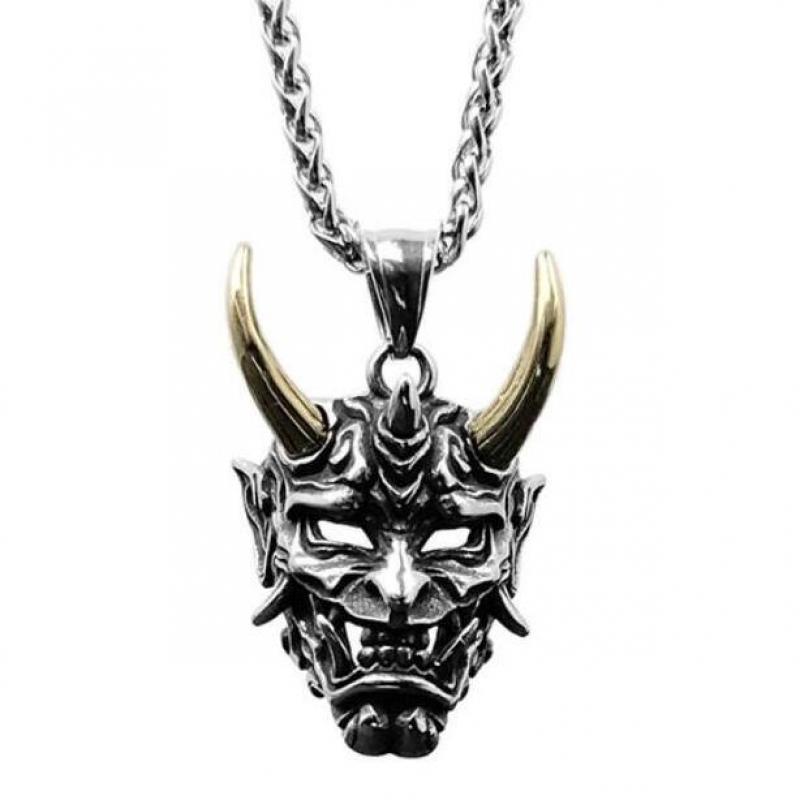 Punk Style Stainless Steel Necklaces for Men's Sharp Corner Demon Mask Pendant Retro Gothic Monster Skull Jewelry Men's Necklace