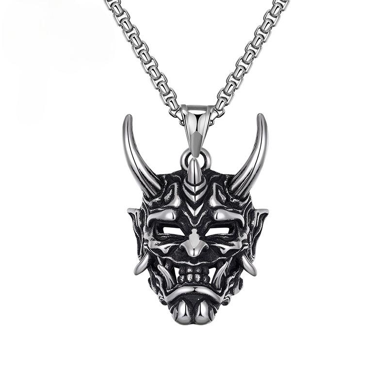 Punk Style Stainless Steel Necklaces for Men's Sharp Corner Demon Mask Pendant Retro Gothic Monster Skull Jewelry Men's Necklace