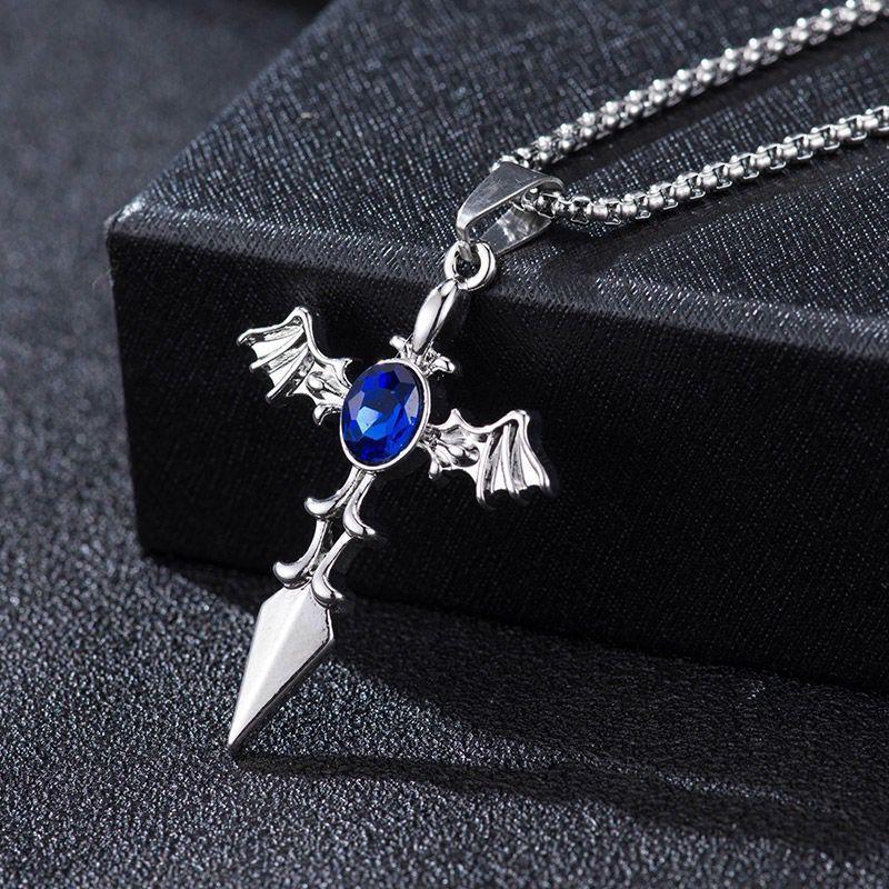 Exquisite Vintage Viking Devil Wings Cross Pendant Men Stainless Steel Chain Sweater Necklace Hip Hop Jewelry Gift Wholesale