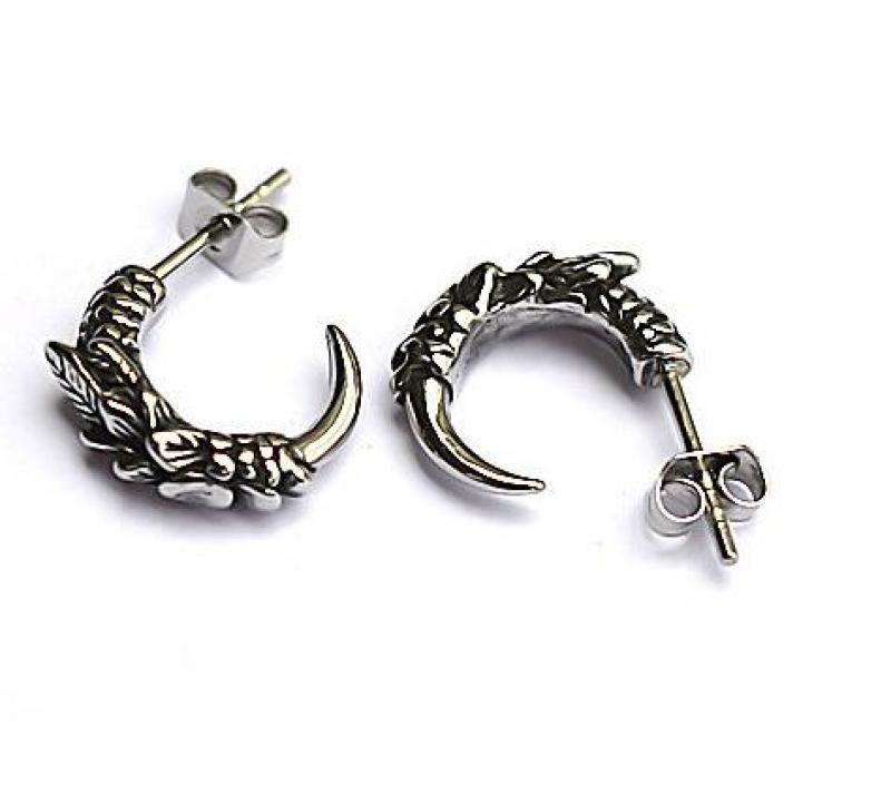 Retro Trend Silver Color Eagle Claw Metal Earrings Men's Personality Domineering Hip-Hop Rock Party Daily Street Jewelry Gifts