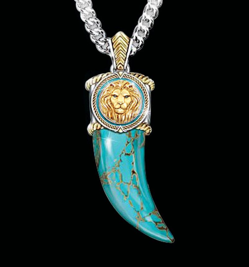 Turquoise Lion Necklace Buffalo Horn Celtic Necklace Stainless Steel Mens Jewellery Pendant Necklace Indians Beasts Necklace