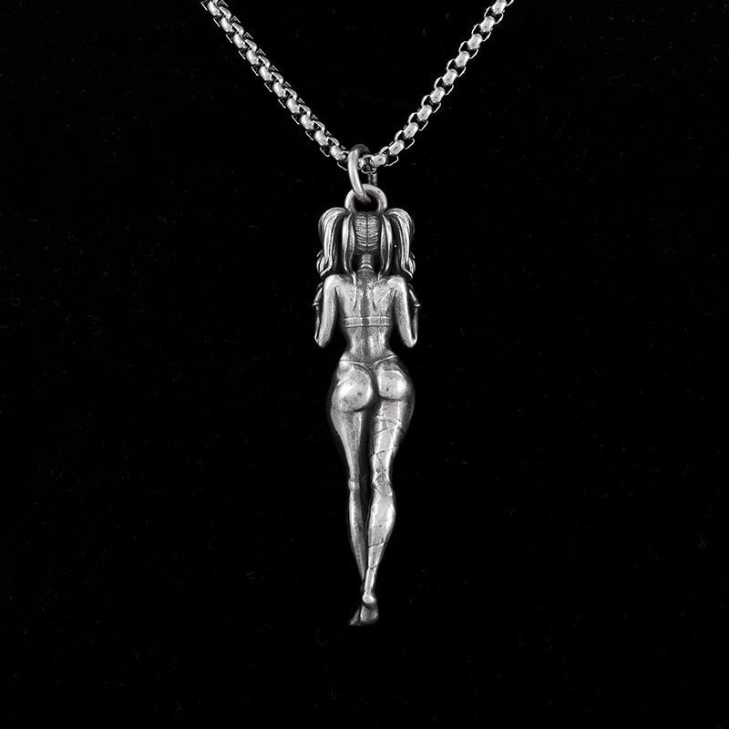 Fashion Vintage Silver Color Sexy Girl Doll Pendant Necklace for Women Punk Sweater Necklace Jewelry Gift