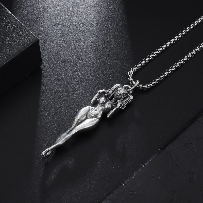 Fashion Vintage Silver Color Sexy Girl Doll Pendant Necklace for Women Punk Sweater Necklace Jewelry Gift