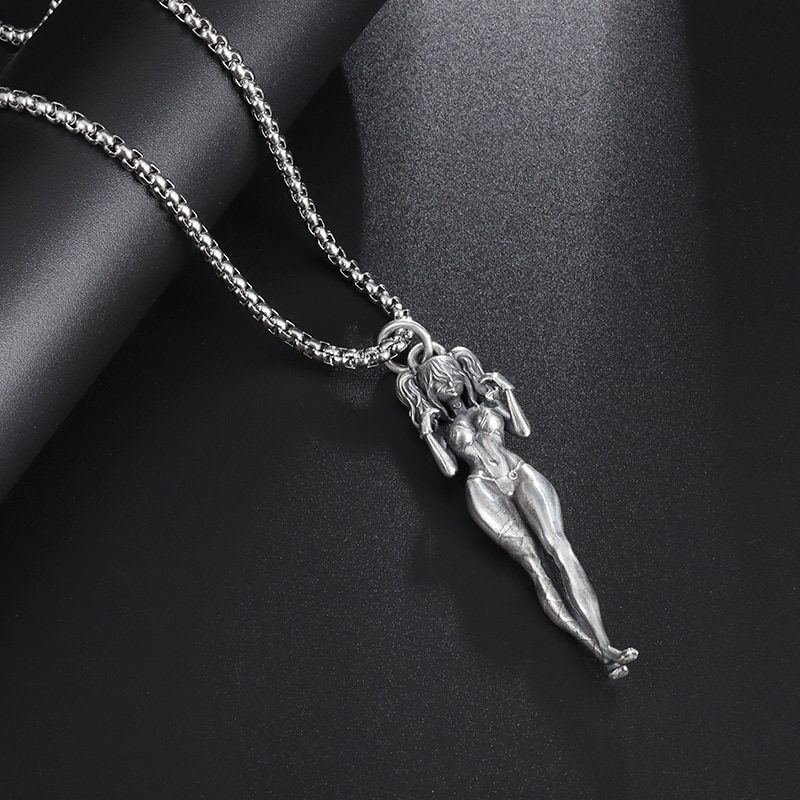 Fashion Vintage Silver Color Sexy Girl Doll Pendant Necklace for Women Punk Sweater Necklace Jewelry Gift