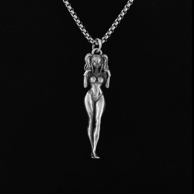 Fashion Vintage Silver Color Sexy Girl Doll Pendant Necklace for Women Punk Sweater Necklace Jewelry Gift