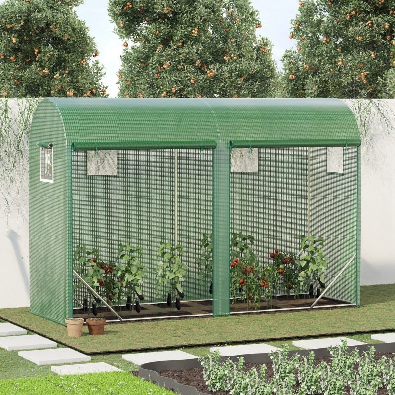 10' x 3.5' x 7' Tunnel Greenhouse Outdoor Walk-In Hot House with Roll-up Windows and Zippered Door, Steel Frame, PE Cover