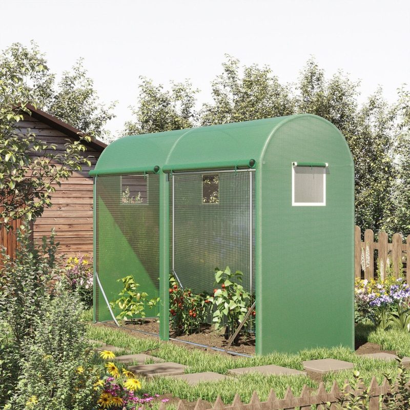 10' x 3.5' x 7' Tunnel Greenhouse Outdoor Walk-In Hot House with Roll-up Windows and Zippered Door, Steel Frame, PE Cover