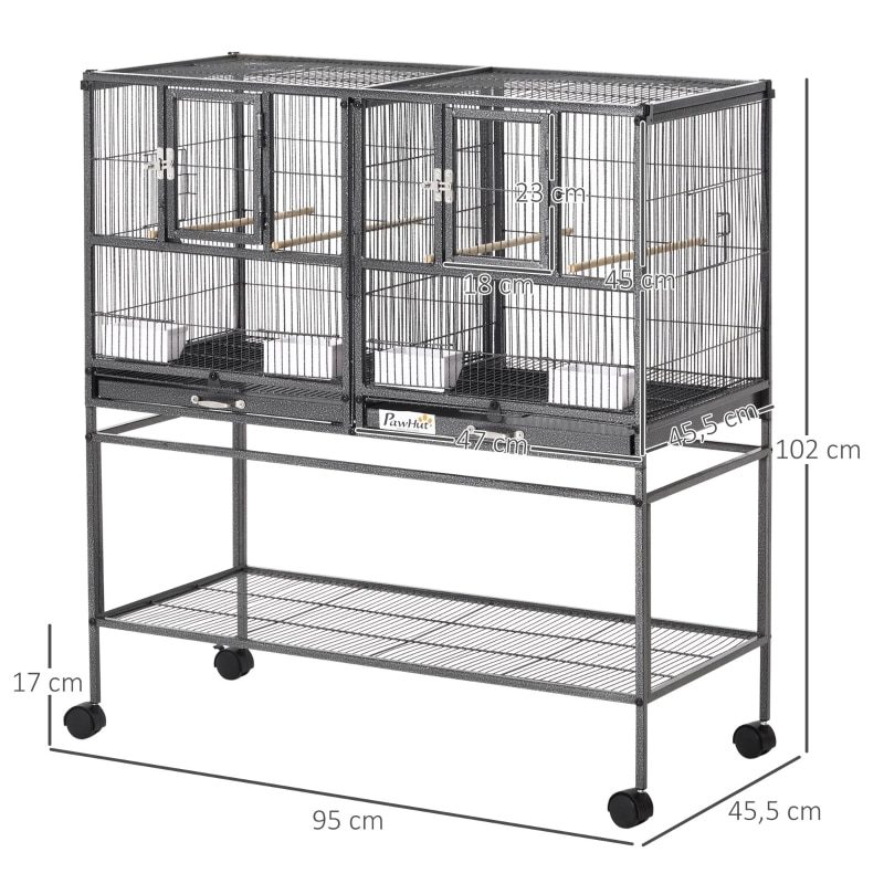 Metal Bird Cage for Finch Canaries Parakeets Cockatiels with Rolling Stand, Removable Metal Tray, Storage Shelf, Wood Perch