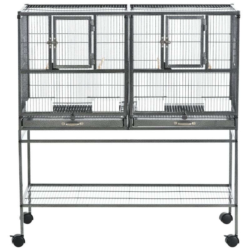 Metal Bird Cage for Finch Canaries Parakeets Cockatiels with Rolling Stand, Removable Metal Tray, Storage Shelf, Wood Perch