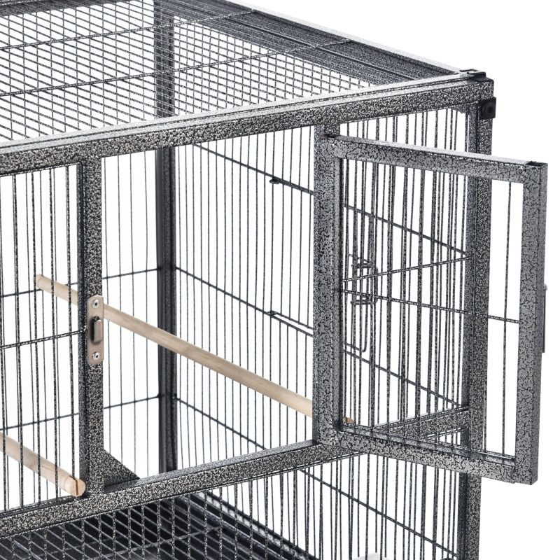 Metal Bird Cage for Finch Canaries Parakeets Cockatiels with Rolling Stand, Removable Metal Tray, Storage Shelf, Wood Perch