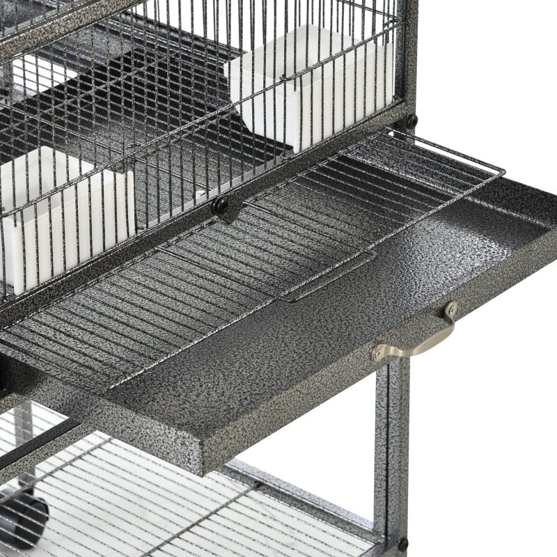 Metal Bird Cage for Finch Canaries Parakeets Cockatiels with Rolling Stand, Removable Metal Tray, Storage Shelf, Wood Perch