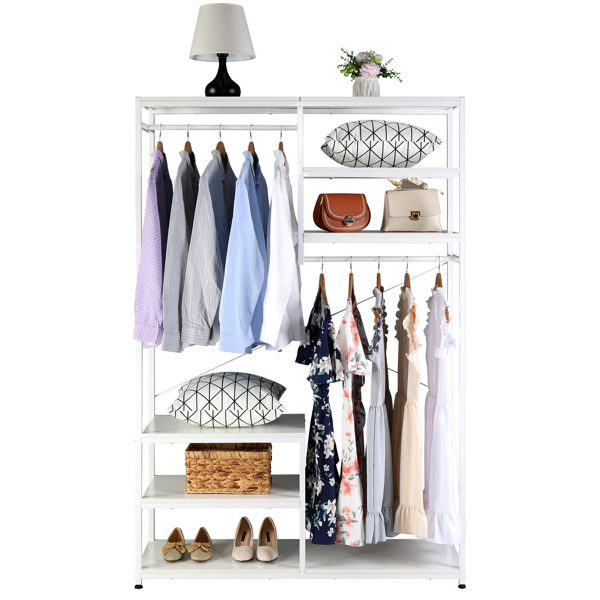 White Stand Alone Wardrobe，Wardrobe Hanger And Multiple Storage Racks, Heavy Metal Wardrobe Storage Hanger For Bedroom