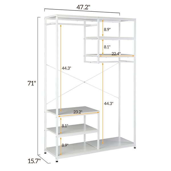 White Stand Alone Wardrobe，Wardrobe Hanger And Multiple Storage Racks, Heavy Metal Wardrobe Storage Hanger For Bedroom