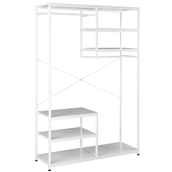 White Stand Alone Wardrobe，Wardrobe Hanger And Multiple Storage Racks, Heavy Metal Wardrobe Storage Hanger For Bedroom