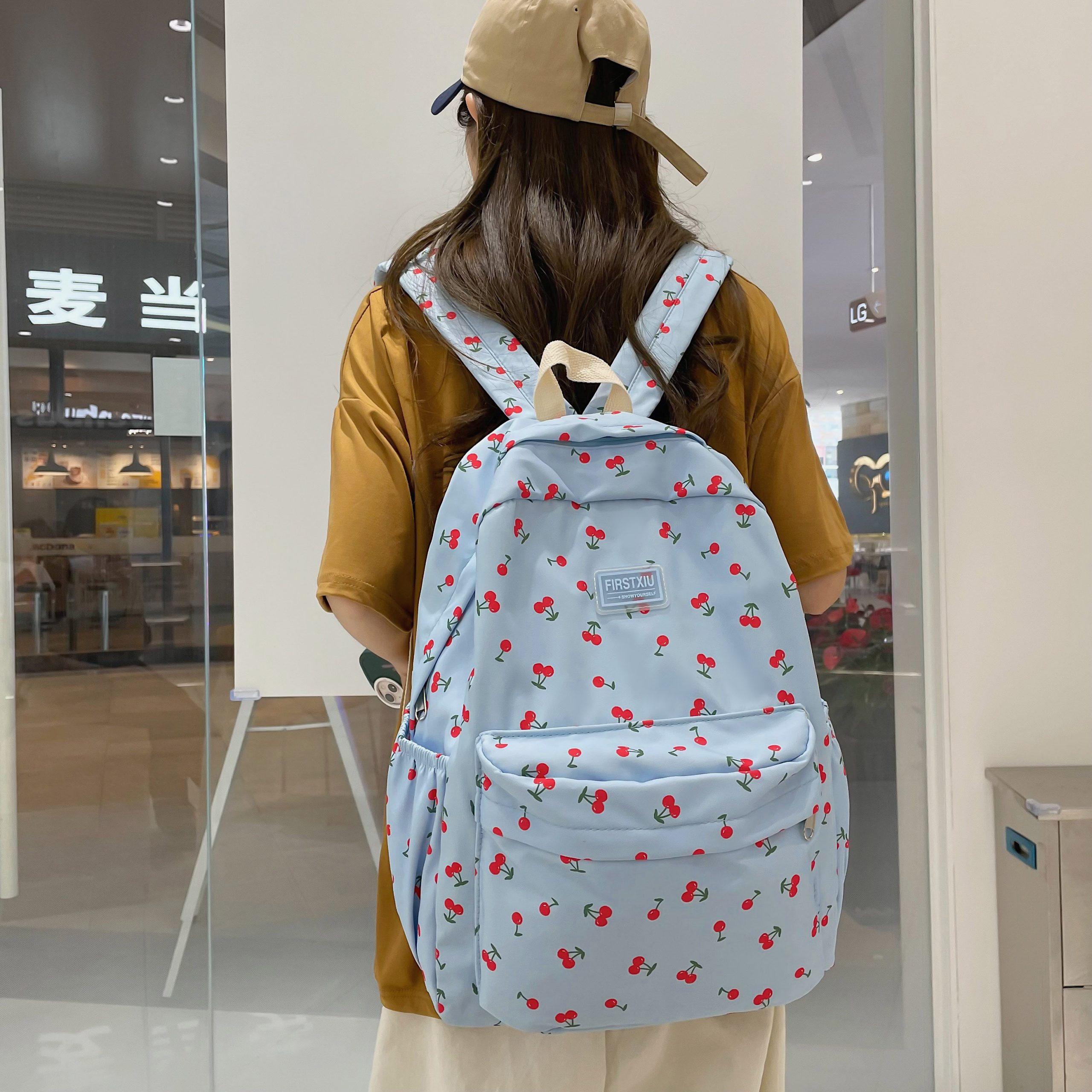 New Girl Cherry Floral Travel Book Backpack Women Trendy Print School Bag Female Laptop College Backpack Fashion Lady Kawaii Bag