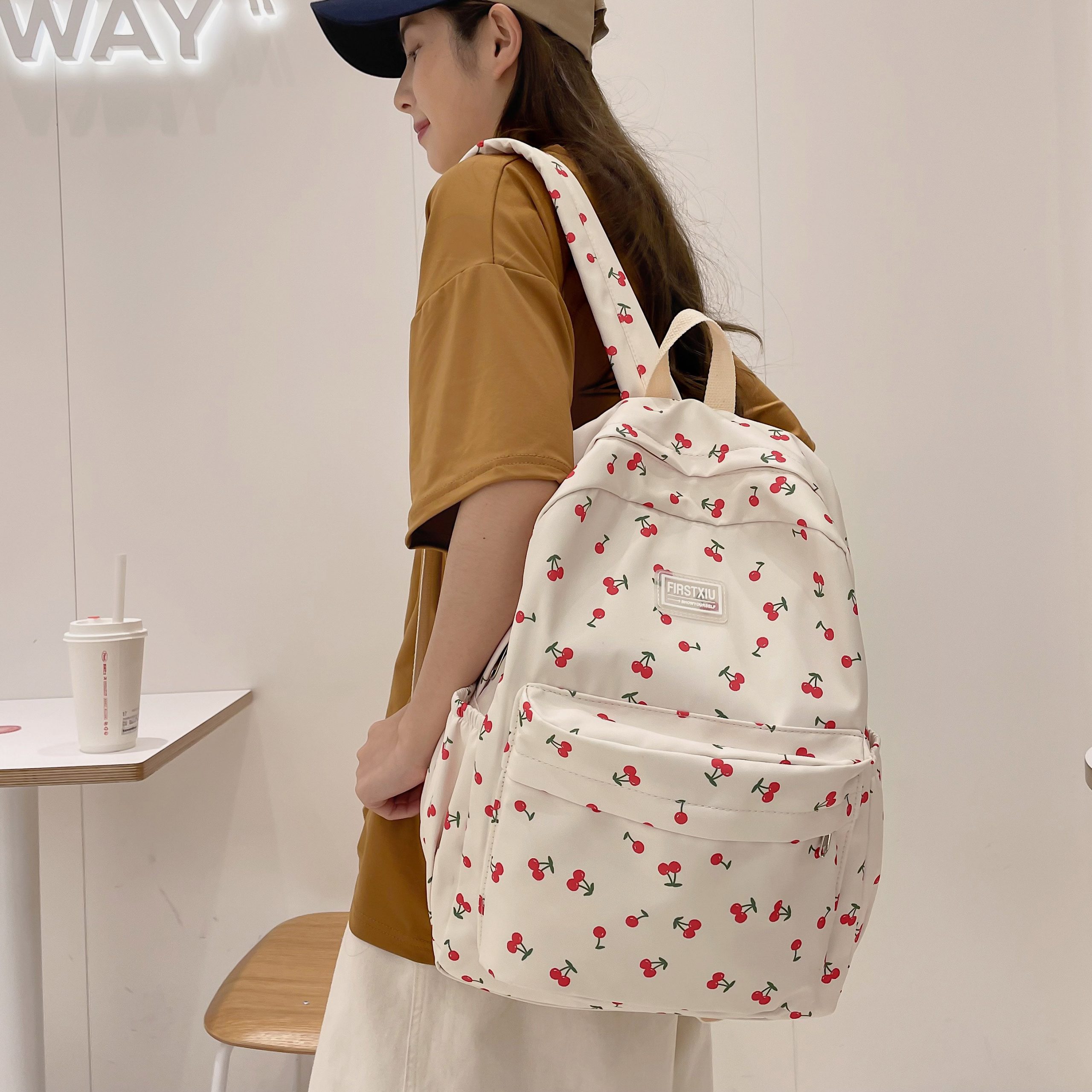 New Girl Cherry Floral Travel Book Backpack Women Trendy Print School Bag Female Laptop College Backpack Fashion Lady Kawaii Bag