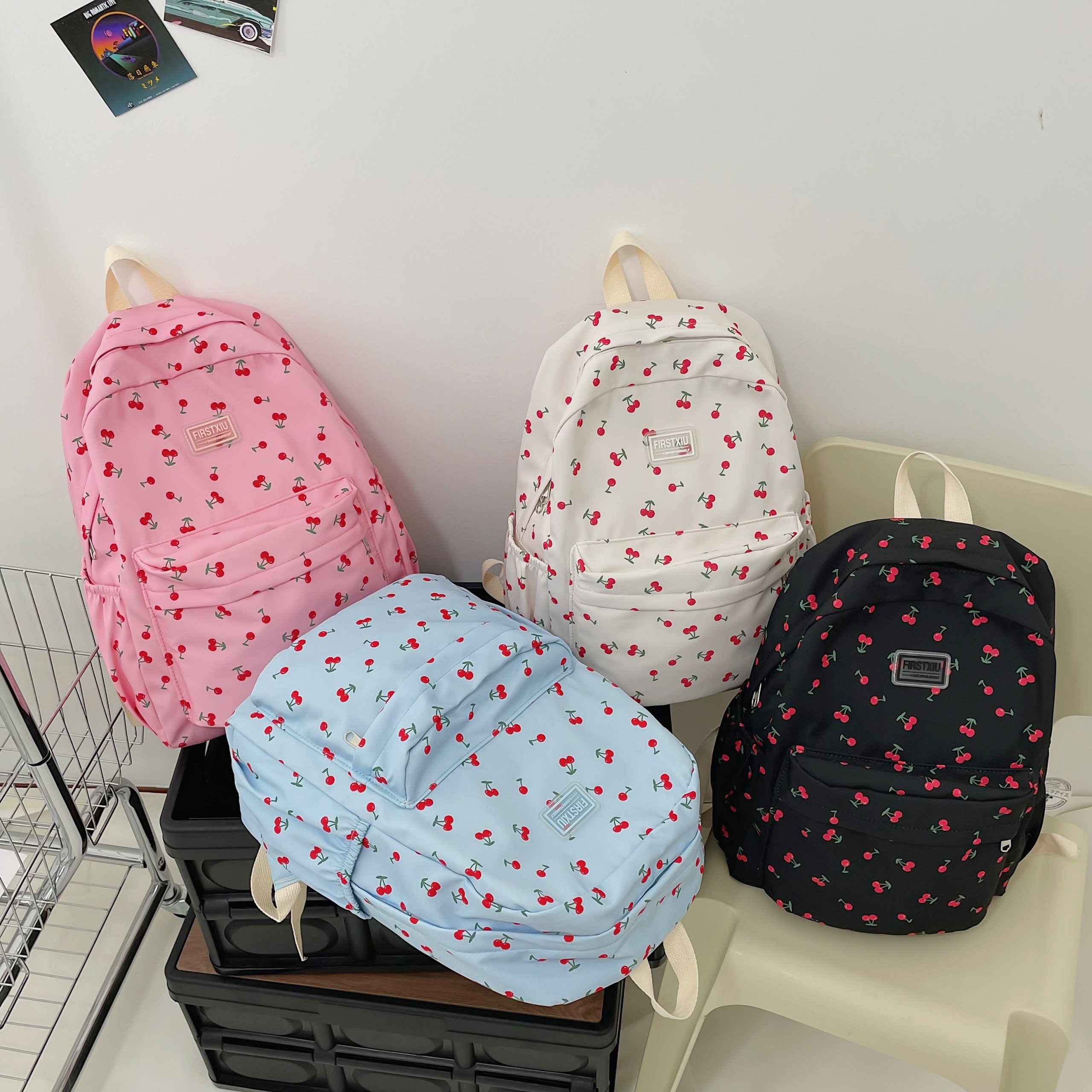 New Girl Cherry Floral Travel Book Backpack Women Trendy Print School Bag Female Laptop College Backpack Fashion Lady Kawaii Bag