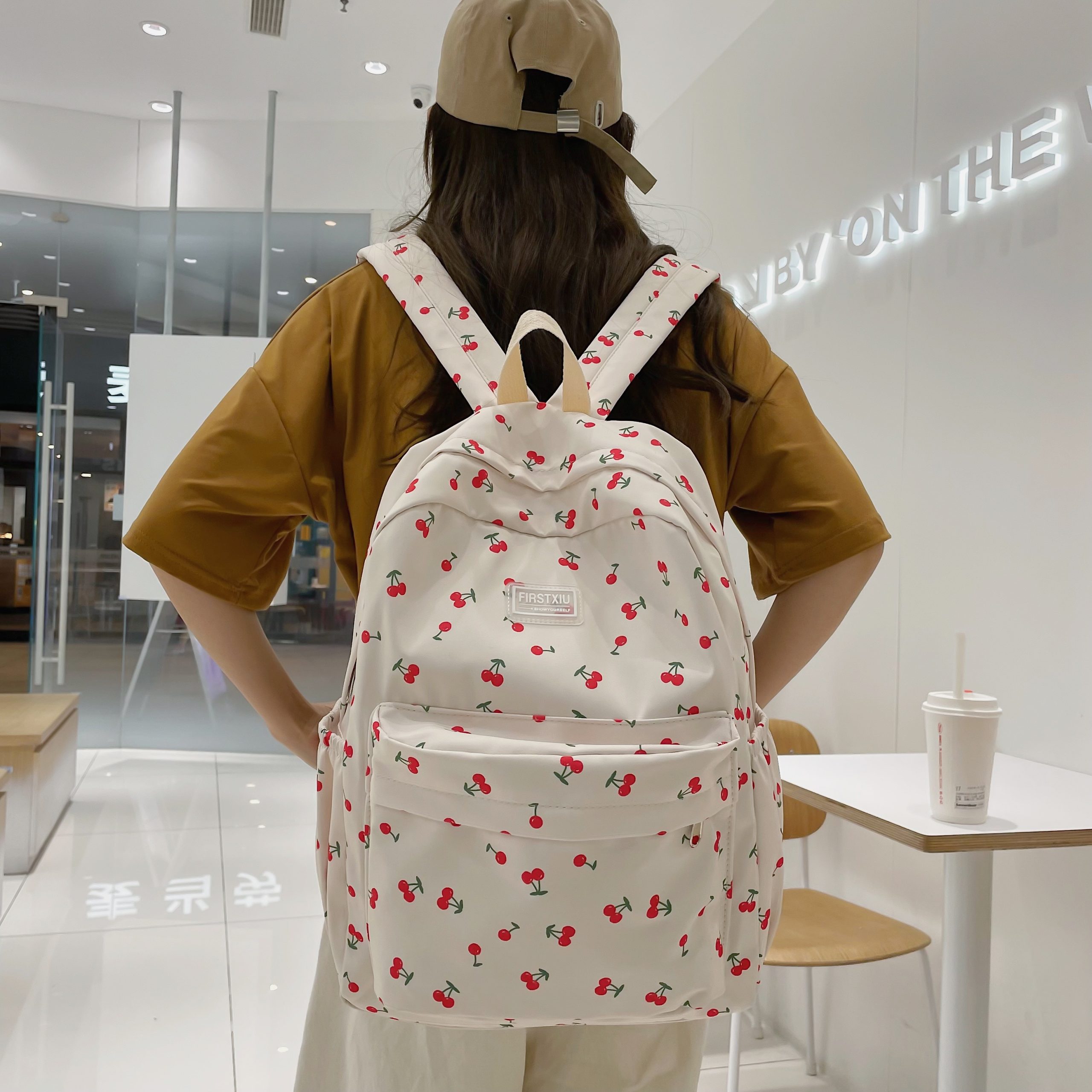 New Girl Cherry Floral Travel Book Backpack Women Trendy Print School Bag Female Laptop College Backpack Fashion Lady Kawaii Bag