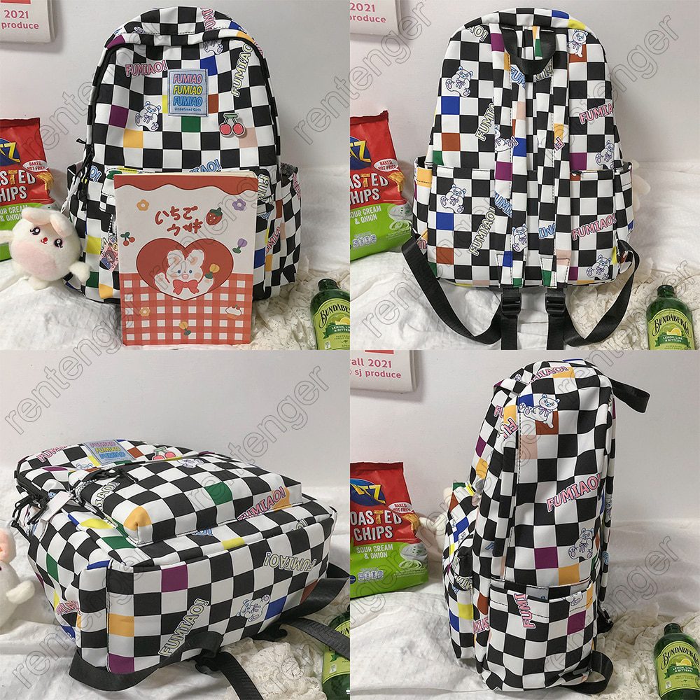 Fashion New Lady Lattice Travel Cartoon Bag Female Plaid Cute College Backpack Trendy Women Bag Girl Cool Kawaii Laptop Backpack