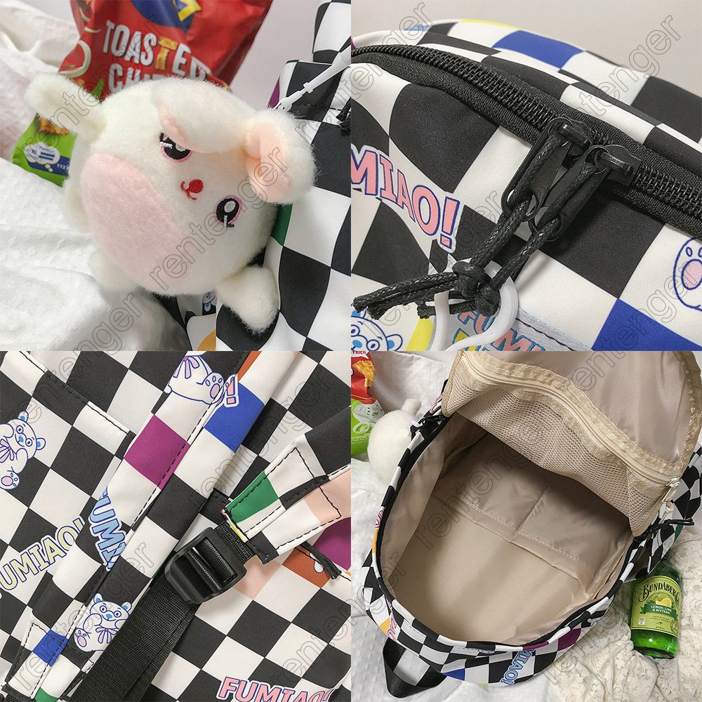 Fashion New Lady Lattice Travel Cartoon Bag Female Plaid Cute College Backpack Trendy Women Bag Girl Cool Kawaii Laptop Backpack