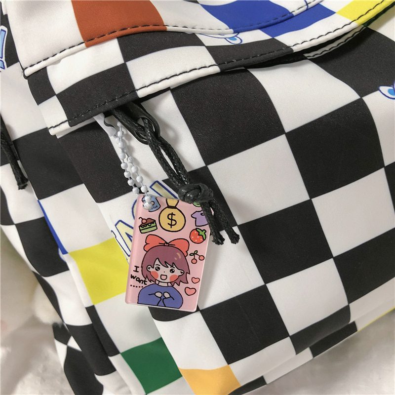 Fashion New Lady Lattice Travel Cartoon Bag Female Plaid Cute College Backpack Trendy Women Bag Girl Cool Kawaii Laptop Backpack