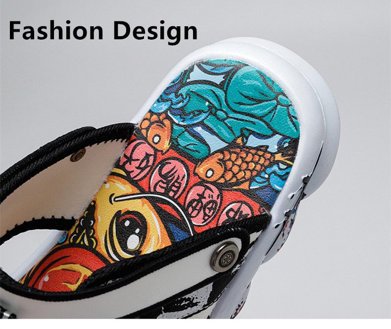 New Chinese Style Sandals Men Graffiti Printed Slippers Comfort Pinch Sandals Men Outdoor Casual Beach Slippers Men's Flip-flops