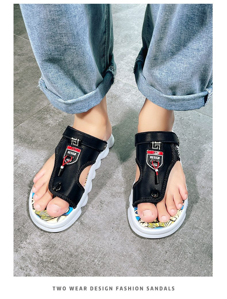 New Chinese Style Sandals Men Graffiti Printed Slippers Comfort Pinch Sandals Men Outdoor Casual Beach Slippers Men's Flip-flops