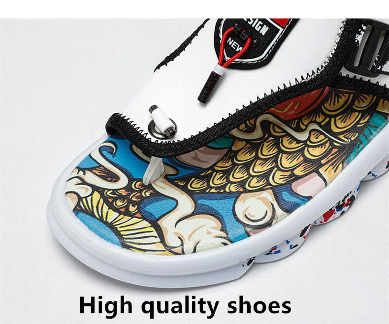 New Chinese Style Sandals Men Graffiti Printed Slippers Comfort Pinch Sandals Men Outdoor Casual Beach Slippers Men's Flip-flops