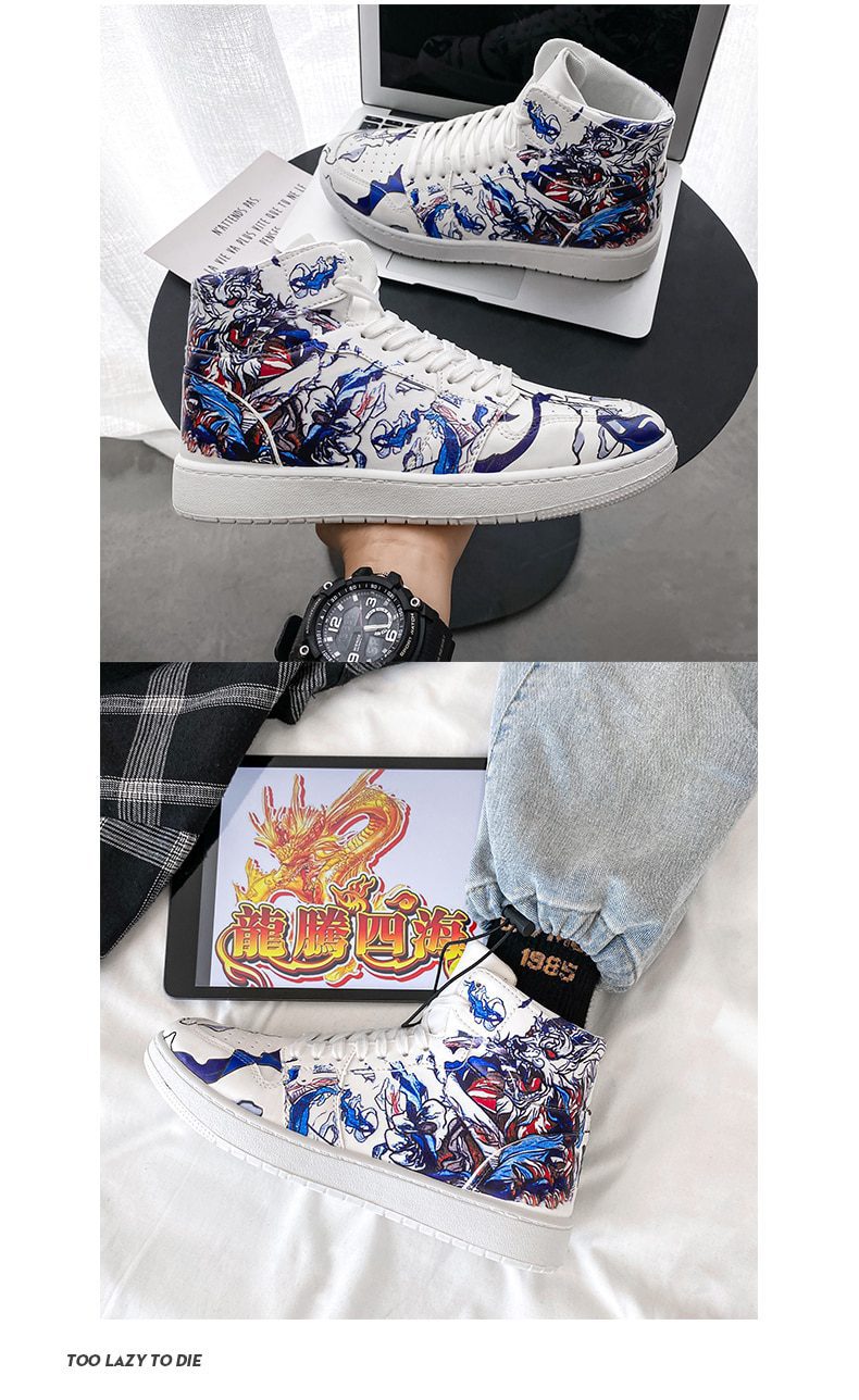 Couples Fashion Anime Shoes Men Sneakers Casual High Top Skateboard Shoes Graffiti Print Men Designer Sneakers zapatillas hombre