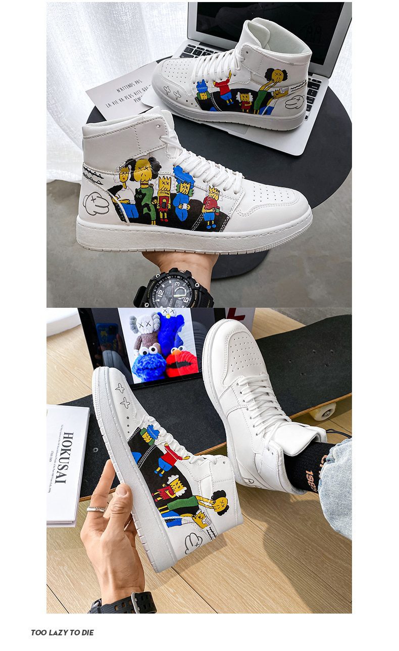 Couples Fashion Anime Shoes Men Sneakers Casual High Top Skateboard Shoes Graffiti Print Men Designer Sneakers zapatillas hombre