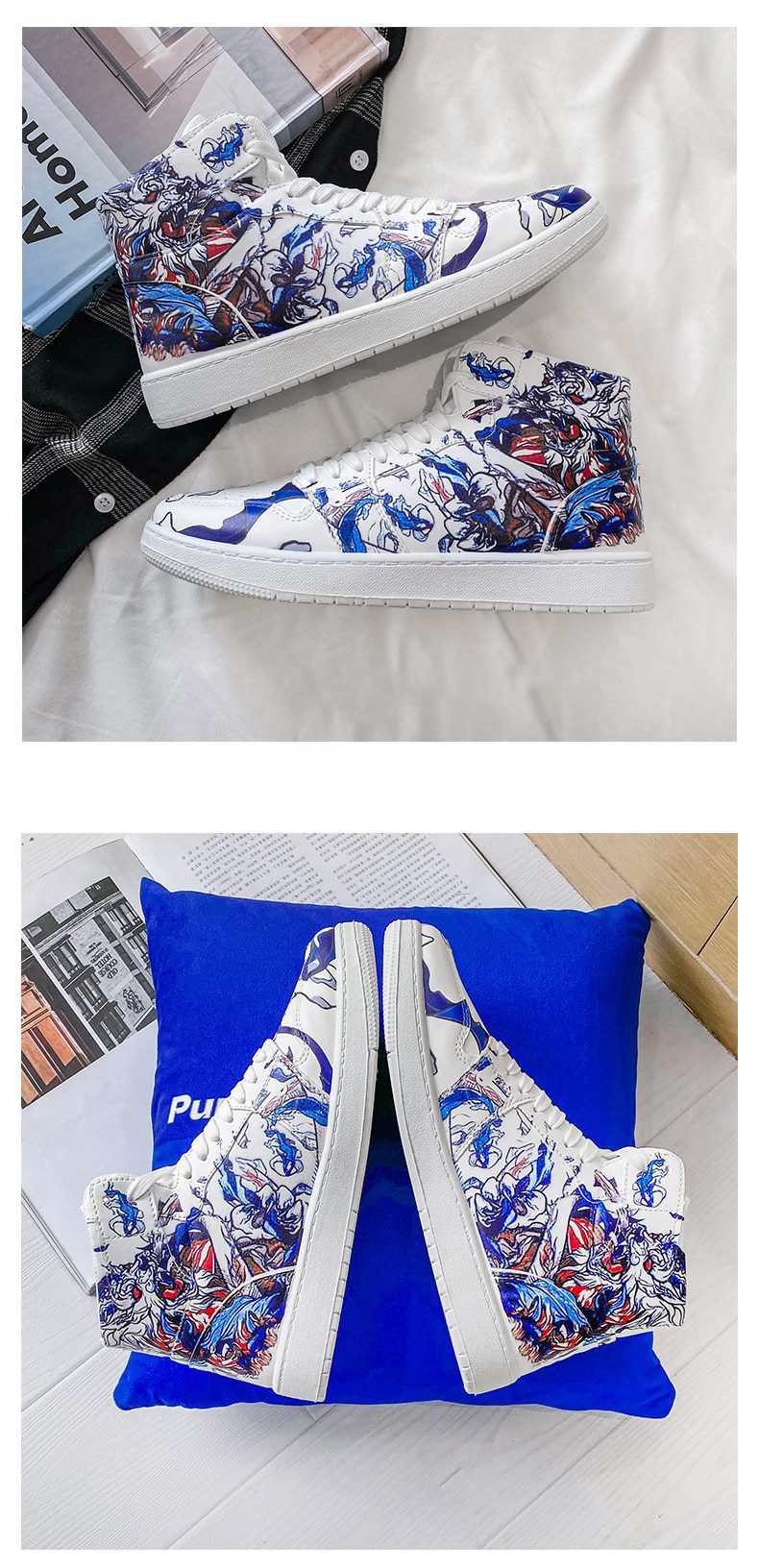 Couples Fashion Anime Shoes Men Sneakers Casual High Top Skateboard Shoes Graffiti Print Men Designer Sneakers zapatillas hombre