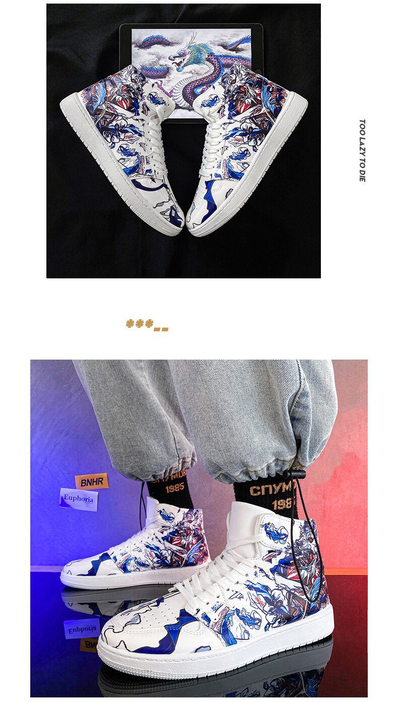 Couples Fashion Anime Shoes Men Sneakers Casual High Top Skateboard Shoes Graffiti Print Men Designer Sneakers zapatillas hombre