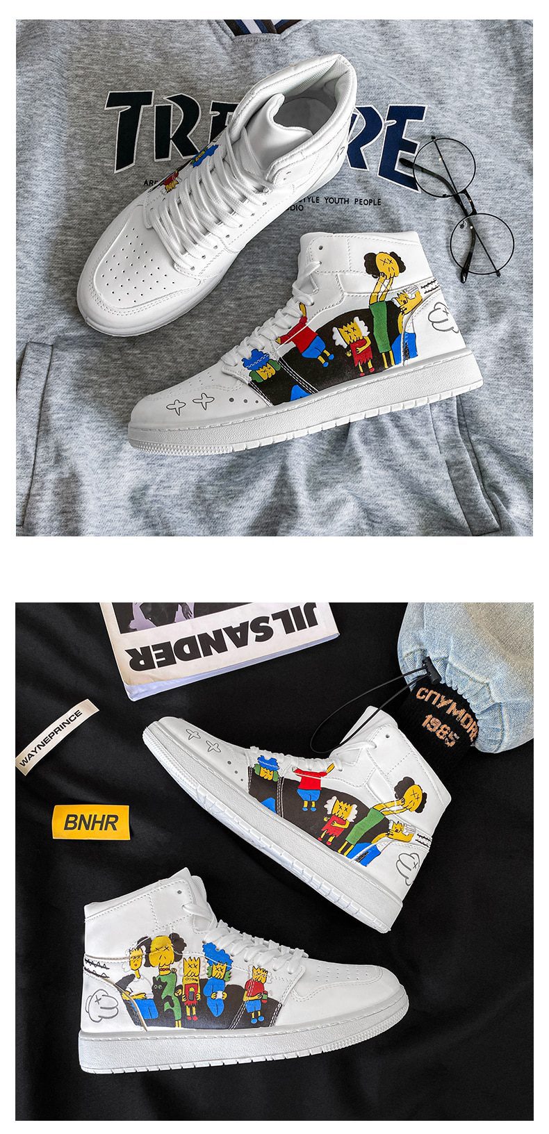 Couples Fashion Anime Shoes Men Sneakers Casual High Top Skateboard Shoes Graffiti Print Men Designer Sneakers zapatillas hombre