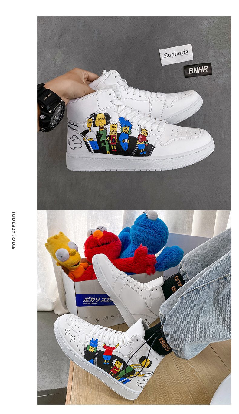 Couples Fashion Anime Shoes Men Sneakers Casual High Top Skateboard Shoes Graffiti Print Men Designer Sneakers zapatillas hombre