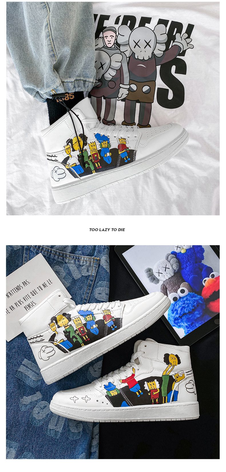 Couples Fashion Anime Shoes Men Sneakers Casual High Top Skateboard Shoes Graffiti Print Men Designer Sneakers zapatillas hombre