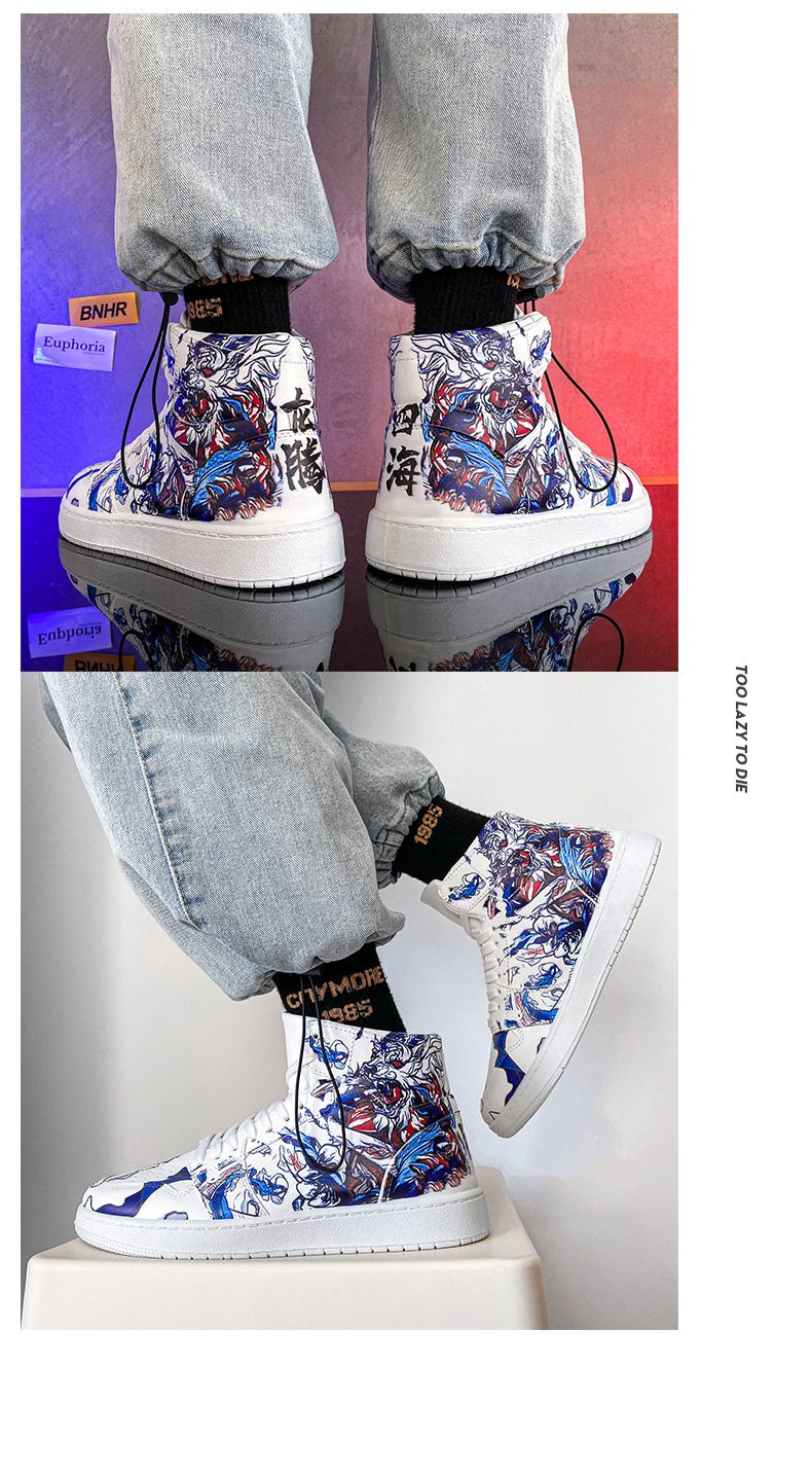 Couples Fashion Anime Shoes Men Sneakers Casual High Top Skateboard Shoes Graffiti Print Men Designer Sneakers zapatillas hombre