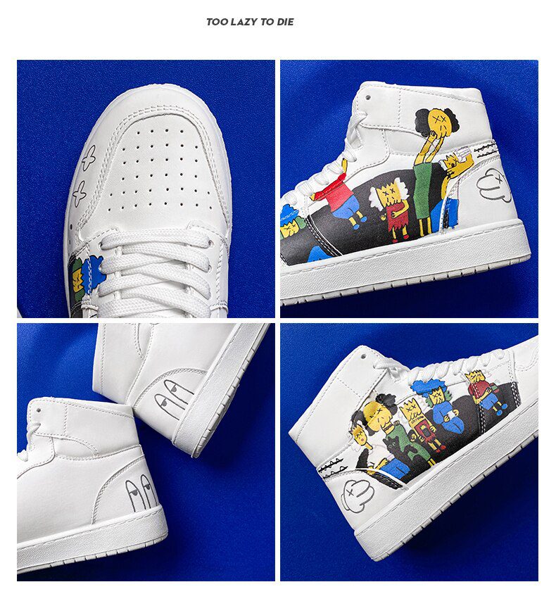 Couples Fashion Anime Shoes Men Sneakers Casual High Top Skateboard Shoes Graffiti Print Men Designer Sneakers zapatillas hombre