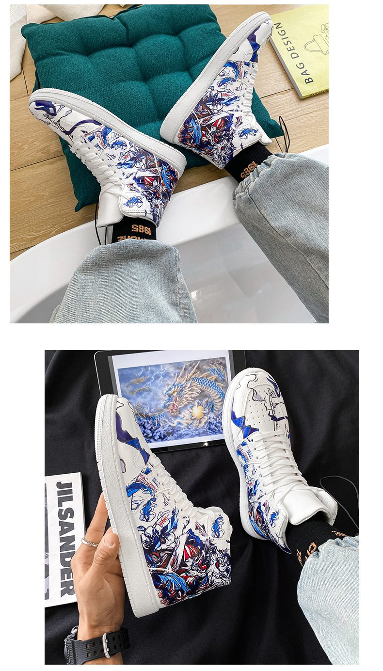 Couples Fashion Anime Shoes Men Sneakers Casual High Top Skateboard Shoes Graffiti Print Men Designer Sneakers zapatillas hombre