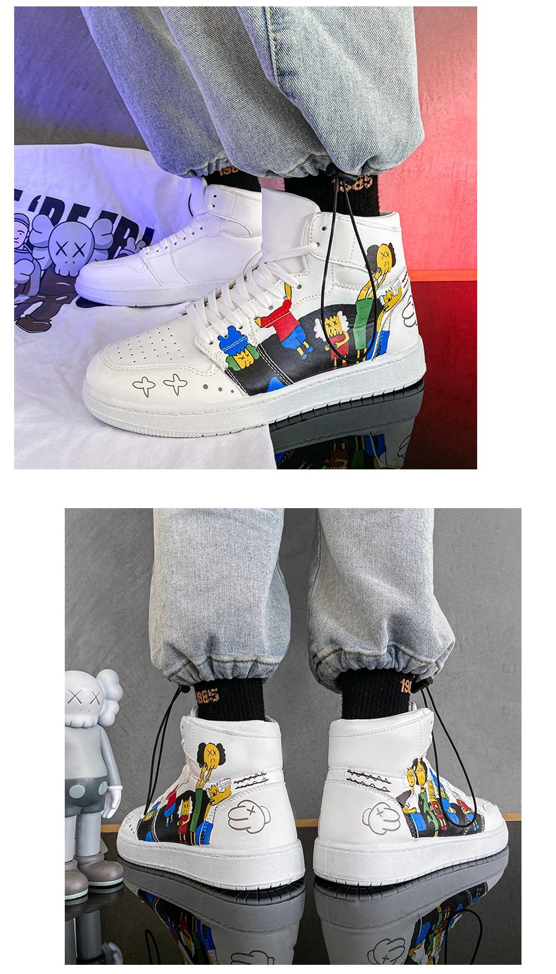 Couples Fashion Anime Shoes Men Sneakers Casual High Top Skateboard Shoes Graffiti Print Men Designer Sneakers zapatillas hombre