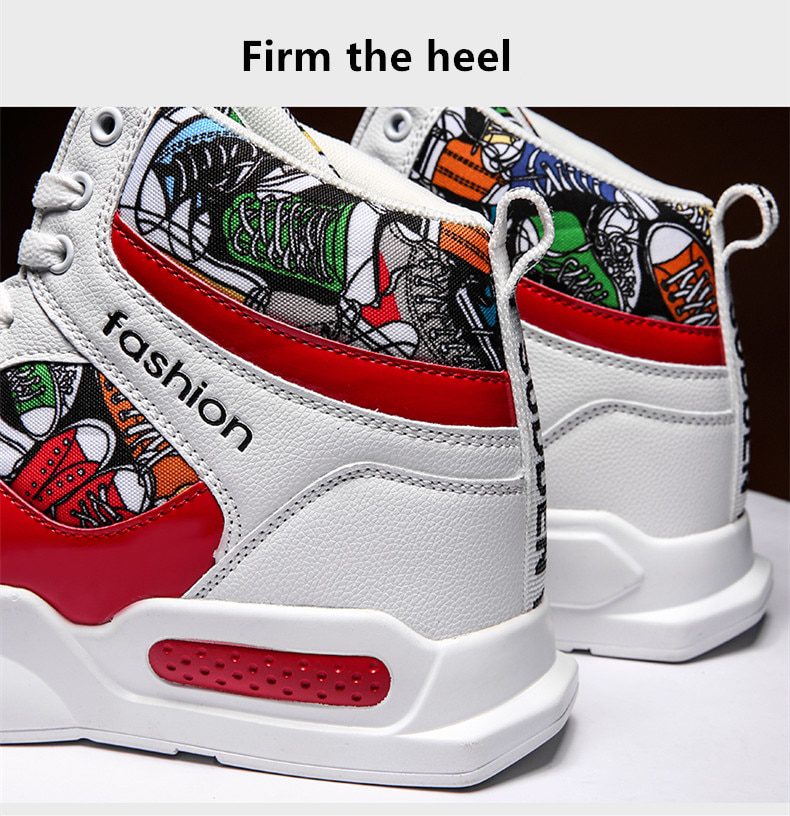 Autumn Graffiti Printing Men's Casual Shoes Sneakers Red High Top Vulcanized Shoes For Men Hip Hop Platform Flat Couple Sneakers