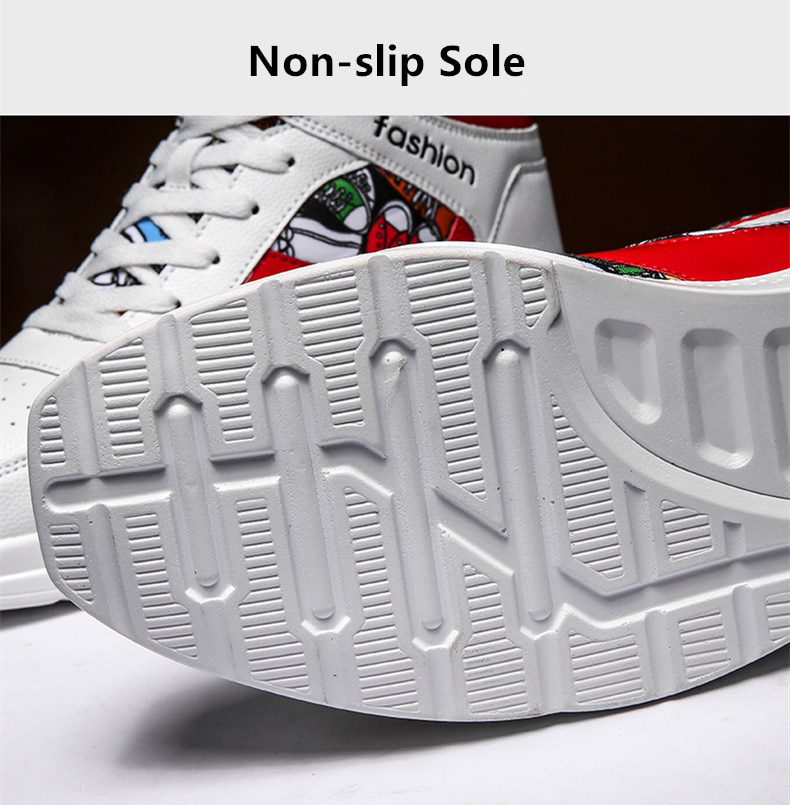 Autumn Graffiti Printing Men's Casual Shoes Sneakers Red High Top Vulcanized Shoes For Men Hip Hop Platform Flat Couple Sneakers