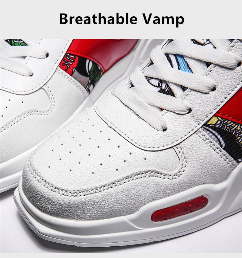 Autumn Graffiti Printing Men's Casual Shoes Sneakers Red High Top Vulcanized Shoes For Men Hip Hop Platform Flat Couple Sneakers