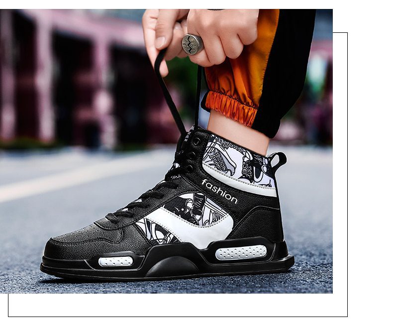 Autumn Graffiti Printing Men's Casual Shoes Sneakers Red High Top Vulcanized Shoes For Men Hip Hop Platform Flat Couple Sneakers