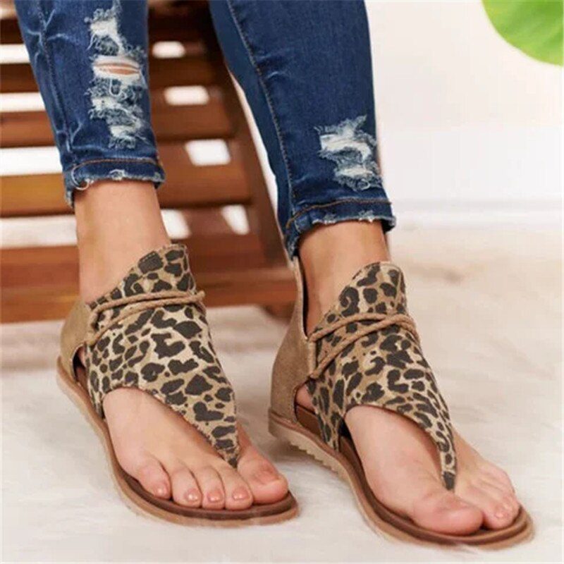 Summer Women Sandals Flats Zippers Flip Flops Ladies Casual women Shoes Leopard Open Toe Solid Beach Flats Women's Sandals